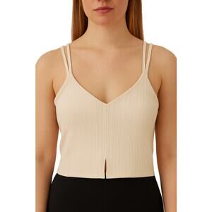 Aerie Ribbed Crop Top Bralette Sandalwood Lace Back Strappy NWT Medium